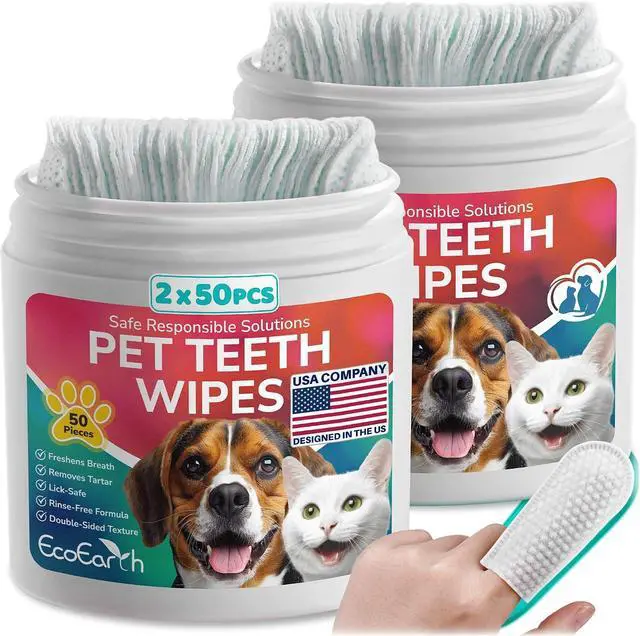 Main image of Premium Teeth Cleaning Wipes for Dogs & Cats - 100 Pcs - Pet Dental Care Finger Pads for Fresh Breath & Oral Hygiene - Embossed Pattern & Nano Plastic-Dotting to Remove Plaque & Tartar