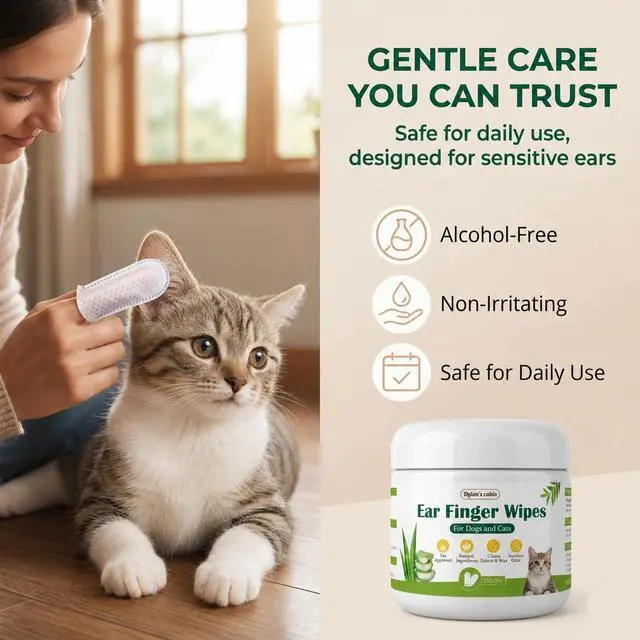 Alt view image 7 of 7 - Dog Ear Wipes, 150 Count Finger Wipes, Alcohol-Free | Pre-moistened finger wipes lift wax and debris from the outer ear, gentle enough for daily dog and cat ear care.