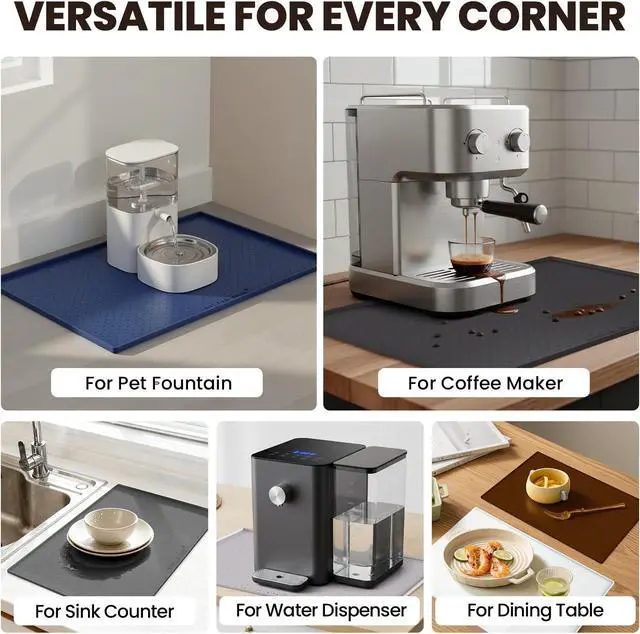 Alt view image 7 of 7 - Pet Food Mat Grippymat Dog Bowl Mat, 19" L x 12" W, Light Grey | Placemat with Raised Edge for Indoor, Waterproof Silicone for Cat Kitty & Puppy