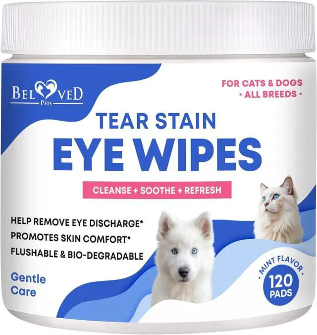 Main image of Cat & Dog Eye Wash Wipes & Tear Stain Remover, Cleaner | Eye Infection Treatment Helps Prevent Pink Eye, Relief Allergies Symptoms, Runny, Dry Eyes - Safe for Small Animals