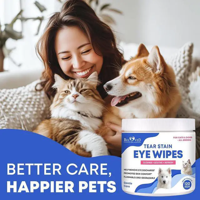 Alt view image 6 of 7 - Cat & Dog Eye Wash Wipes & Tear Stain Remover, Cleaner | Eye Infection Treatment Helps Prevent Pink Eye, Relief Allergies Symptoms, Runny, Dry Eyes - Safe for Small Animals