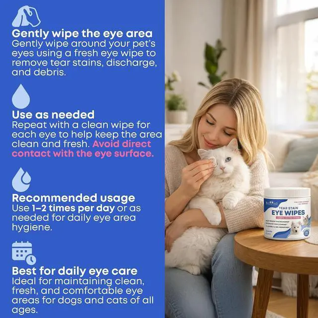 Alt view image 5 of 7 - Cat & Dog Eye Wash Wipes & Tear Stain Remover, Cleaner | Eye Infection Treatment Helps Prevent Pink Eye, Relief Allergies Symptoms, Runny, Dry Eyes - Safe for Small Animals