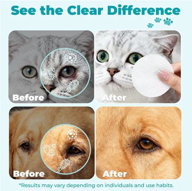 Alt view image 2 of 7 - Gentle Pet Eye Wipes, Tear Stain Remover for Cats and Dogs | Unscented Cleaning Pads, Moisture-Rich Thickened, Cleaning & Deodorizing, Rinse Free for Pet Grooming and Travel, 100 Count