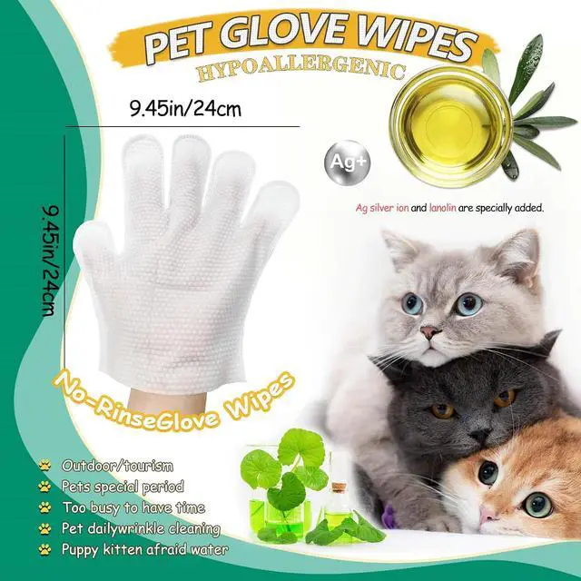 Alt view image 3 of 7 - 10 PCS Pet Cleaning and Deodorizing Bathing Grooming Glove Wipes for Dogs and Cats, Extra Thick Nourish Fur No-Rinse Grooming Wipes for Daily Care and Travel, Hypoallergenic