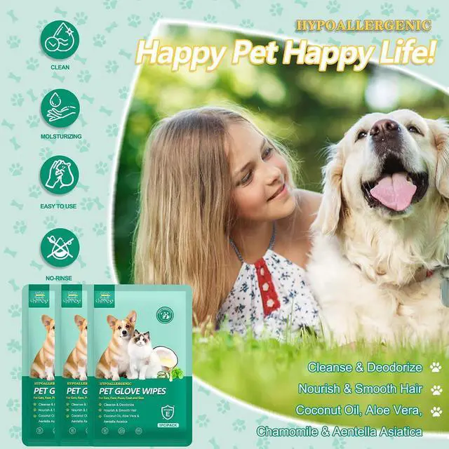Alt view image 2 of 7 - 10 PCS Pet Cleaning and Deodorizing Bathing Grooming Glove Wipes for Dogs and Cats, Extra Thick Nourish Fur No-Rinse Grooming Wipes for Daily Care and Travel, Hypoallergenic