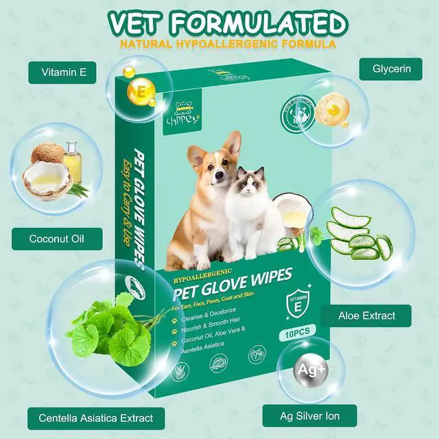Alt view image 4 of 7 - 10 PCS Pet Cleaning and Deodorizing Bathing Grooming Glove Wipes for Dogs and Cats, Extra Thick Nourish Fur No-Rinse Grooming Wipes for Daily Care and Travel, Hypoallergenic