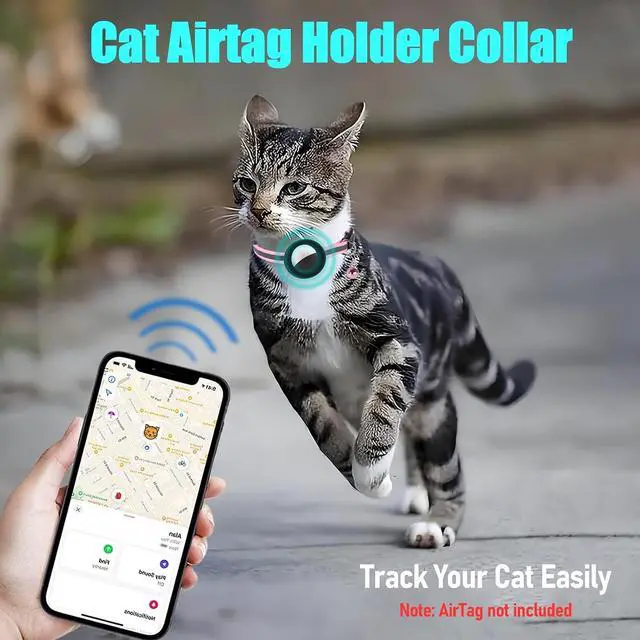 Alt view image 2 of 7 - Reflective Cat Collar Fits for AirTag Holder, Breakaway Safety Buckle, Bell & Adjustable Strap for Cats Kittens - Compatible with Apple AirTag, Anti-Lost Pet Tracker Collar,Pink