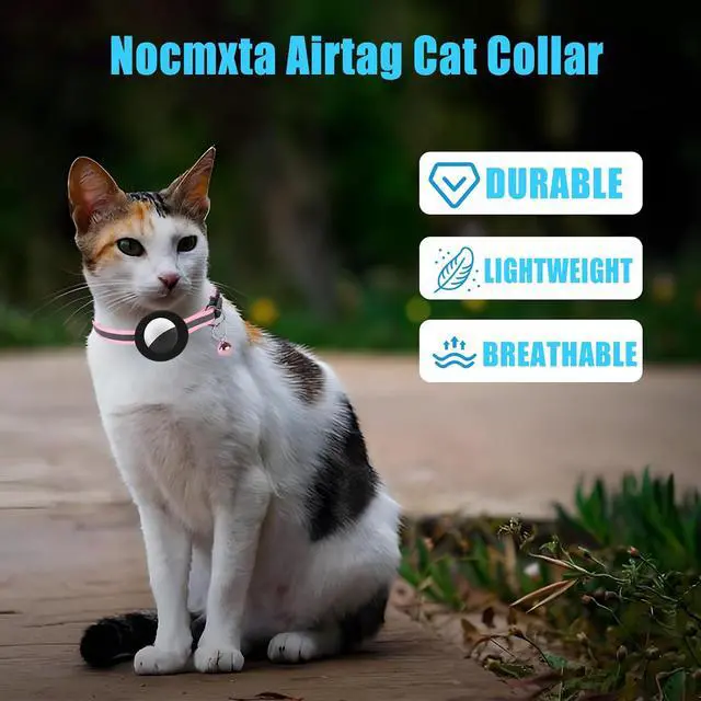 Alt view image 7 of 7 - Reflective Cat Collar Fits for AirTag Holder, Breakaway Safety Buckle, Bell & Adjustable Strap for Cats Kittens - Compatible with Apple AirTag, Anti-Lost Pet Tracker Collar,Pink