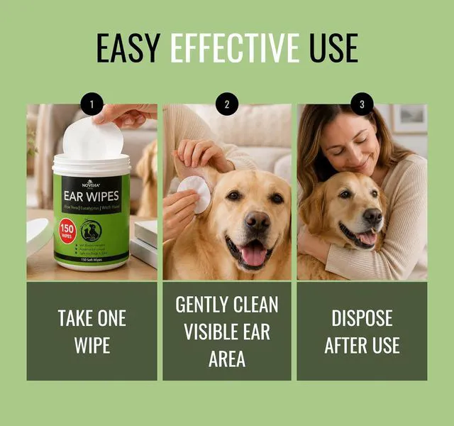 Alt view image 5 of 7 - 150PCs Dog Ear Cleaner Wipes, Daily Ear Cleaner for Dogs & Cats - Stop Ear Itching with Aloe, Eucalyptus & Witch Hazel Ear Wipes for Dogs - for Odor Control, Dirt and Wax Removal, Unscented