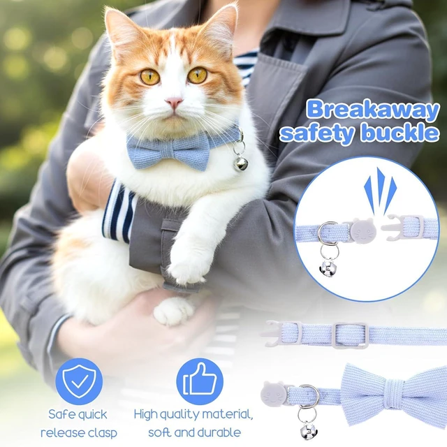 Alt view image 4 of 7 - Cat Collars for Boy Cats Breakaway Cat Bowtie Collar Adjustable | with Bell and Bow Tie Cats Bow Tie Male Kitten Collars for Boy Small Puppy (Blue)