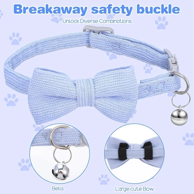 Alt view image 5 of 7 - Cat Collars for Boy Cats Breakaway Cat Bowtie Collar Adjustable | with Bell and Bow Tie Cats Bow Tie Male Kitten Collars for Boy Small Puppy (Blue)