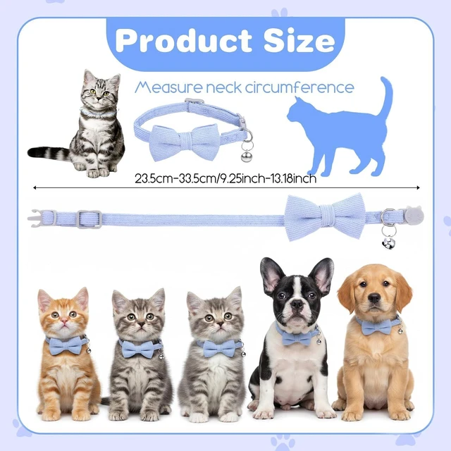 Alt view image 2 of 7 - Cat Collars for Boy Cats Breakaway Cat Bowtie Collar Adjustable | with Bell and Bow Tie Cats Bow Tie Male Kitten Collars for Boy Small Puppy (Blue)