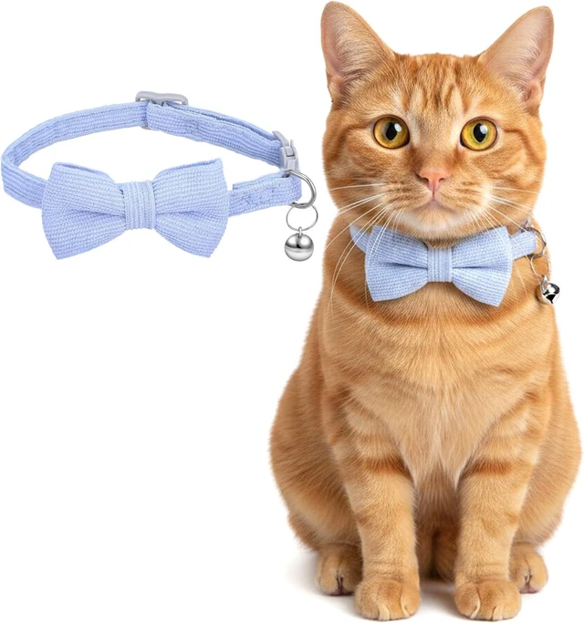 Main image of Cat Collars for Boy Cats Breakaway Cat Bowtie Collar Adjustable | with Bell and Bow Tie Cats Bow Tie Male Kitten Collars for Boy Small Puppy (Blue)