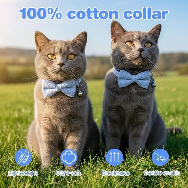 Alt view image 6 of 7 - Cat Collars for Boy Cats Breakaway Cat Bowtie Collar Adjustable | with Bell and Bow Tie Cats Bow Tie Male Kitten Collars for Boy Small Puppy (Blue)