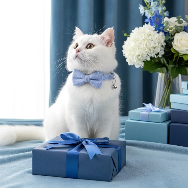 Alt view image 7 of 7 - Cat Collars for Boy Cats Breakaway Cat Bowtie Collar Adjustable | with Bell and Bow Tie Cats Bow Tie Male Kitten Collars for Boy Small Puppy (Blue)
