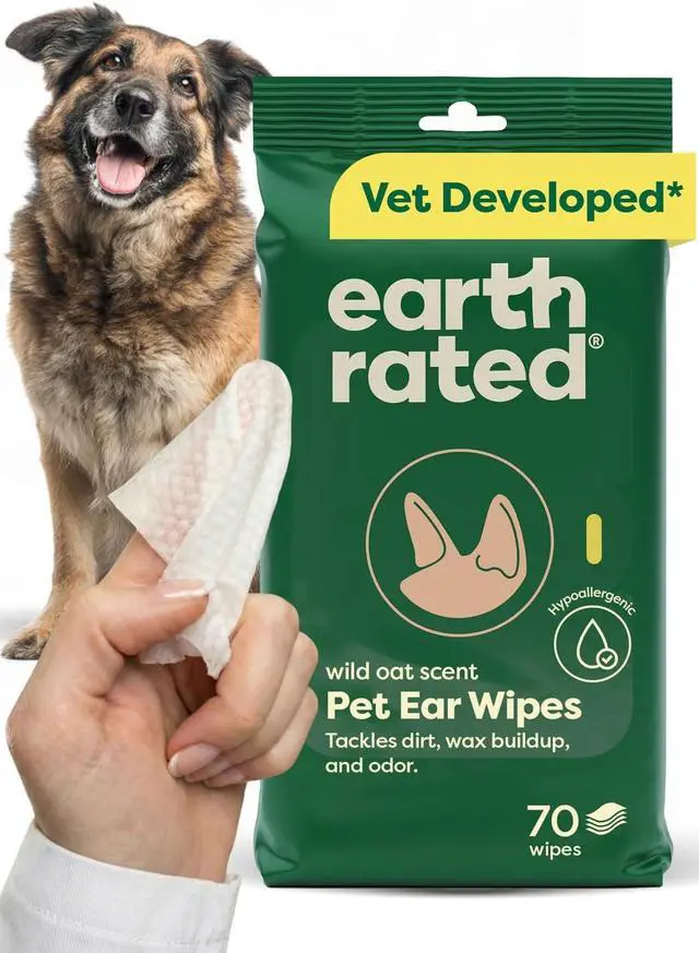 Main image of Dog Ear Wipes, Vet Developed, Wild Oat, for Dirt & Wax, 70ct | Pet Ear Wipes for Dogs & Cats, Hypoallergenic Cleaner to Remove Dirt and Wax, Wild Oat Scent