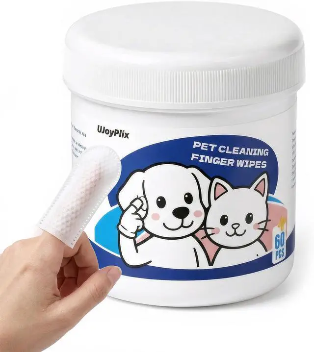 Main image of Vet-Recommended Dog & Cat Finger Wipes, Coconut Scent 60 Count, Gentle Dental Wipes Freshen Breath, Remove Plaque & Tartar, Clean Tear Stains & Ears, Replace Toothbrush & Paste for Timid Shy Pets