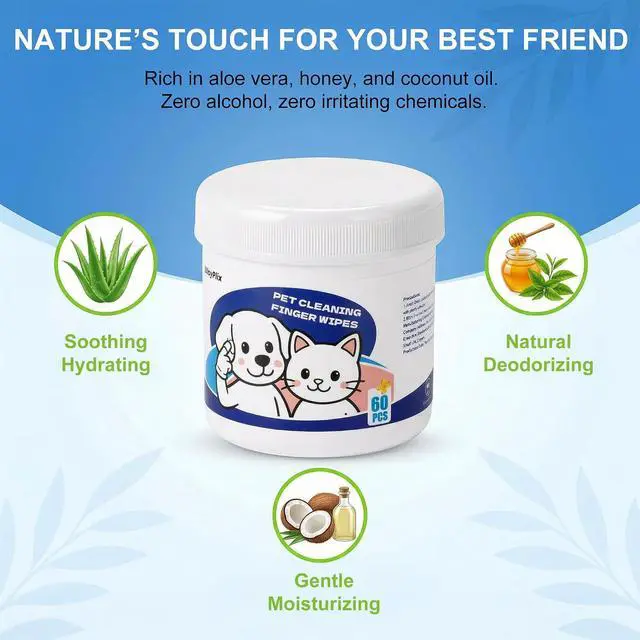 Alt view image 3 of 6 - Vet-Recommended Dog & Cat Finger Wipes, Coconut Scent 60 Count, Gentle Dental Wipes Freshen Breath, Remove Plaque & Tartar, Clean Tear Stains & Ears, Replace Toothbrush & Paste for Timid Shy Pets