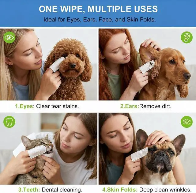 Alt view image 4 of 6 - Vet-Recommended Dog & Cat Finger Wipes, Coconut Scent 60 Count, Gentle Dental Wipes Freshen Breath, Remove Plaque & Tartar, Clean Tear Stains & Ears, Replace Toothbrush & Paste for Timid Shy Pets