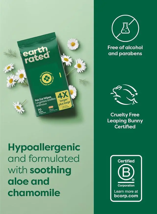 Alt view image 7 of 7 - Dog Ear Wipes, Vet Developed, Wild Oat, for Dirt & Wax, 70ct | Pet Ear Wipes for Dogs & Cats, Hypoallergenic Cleaner to Remove Dirt and Wax, Wild Oat Scent