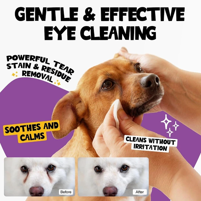 Alt view image 2 of 7 - Dog Eye Wipes, Tear Stain Remover for Dogs & Cats (100 Ct) | Hypoallergenic Pet Eye Cleaner | Removes Tear Stains, Crust & Discharge | Safe for Dogs & Cats | 100 Pre-Moistened Wipes