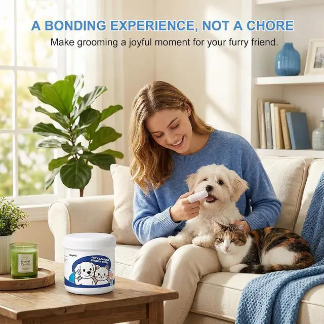 Alt view image 6 of 6 - Vet-Recommended Dog & Cat Finger Wipes, Coconut Scent 60 Count, Gentle Dental Wipes Freshen Breath, Remove Plaque & Tartar, Clean Tear Stains & Ears, Replace Toothbrush & Paste for Timid Shy Pets
