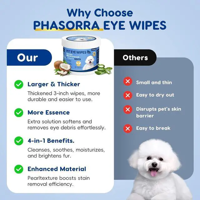 Alt view image 4 of 6 - Hypoallergenic Eye Paw Face Wipes, Tear Stain Remover, Dog Eye Infection Treatment, Lick-Safe Soothing & Moisturizing & Gentle, Eye Debris, Discharge, Mucus - 100pcs