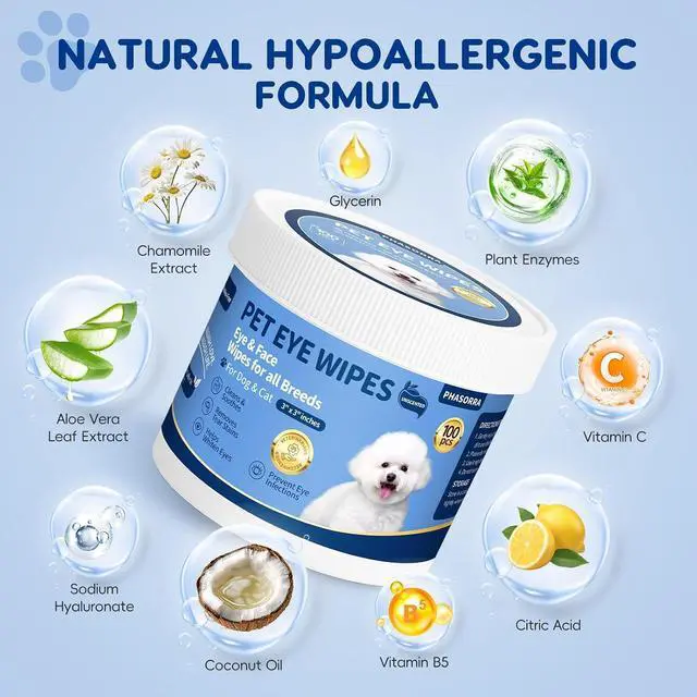 Alt view image 5 of 6 - Hypoallergenic Eye Paw Face Wipes, Tear Stain Remover, Dog Eye Infection Treatment, Lick-Safe Soothing & Moisturizing & Gentle, Eye Debris, Discharge, Mucus - 100pcs
