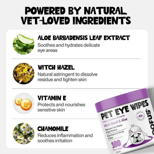 Alt view image 5 of 7 - Dog Eye Wipes, Tear Stain Remover for Dogs & Cats (100 Ct) | Hypoallergenic Pet Eye Cleaner | Removes Tear Stains, Crust & Discharge | Safe for Dogs & Cats | 100 Pre-Moistened Wipes