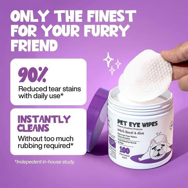 Alt view image 6 of 7 - Dog Eye Wipes, Tear Stain Remover for Dogs & Cats (100 Ct) | Hypoallergenic Pet Eye Cleaner | Removes Tear Stains, Crust & Discharge | Safe for Dogs & Cats | 100 Pre-Moistened Wipes