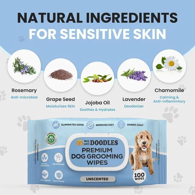Alt view image 4 of 6 - Dog Wipes, Deodorizing & Cleaning, Unscented, Made in USA, 100 Count | Safe for Puppies & All Breeds, Dog Wipes for Paws and Butt, Cleans Coat, Face & Body, Alcohol-Free, Gentle Formula