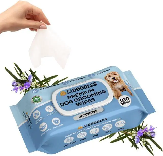 Main image of Dog Wipes, Deodorizing & Cleaning, Unscented, Made in USA, 100 Count | Safe for Puppies & All Breeds, Dog Wipes for Paws and Butt, Cleans Coat, Face & Body, Alcohol-Free, Gentle Formula