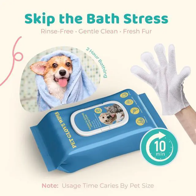 Alt view image 2 of 7 - Pet Glove Wipes for Dogs & Cats with Coconut Scent, No Rinse Full Body Cleaning Large Gloves (9.84 x 9.05 inch), Gentle Grooming for Paws Face Ears Eyes Coat, Alcohol Free, 20 Pack