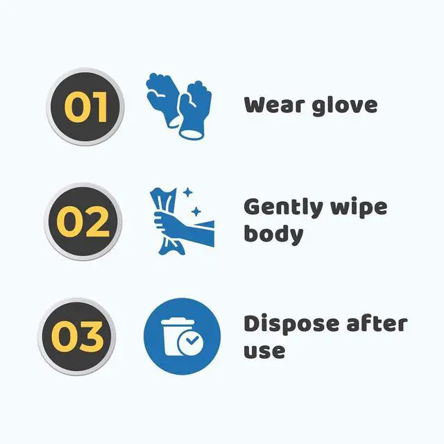Alt view image 5 of 7 - Pet Glove Wipes for Dogs & Cats with Coconut Scent, No Rinse Full Body Cleaning Large Gloves (9.84 x 9.05 inch), Gentle Grooming for Paws Face Ears Eyes Coat, Alcohol Free, 20 Pack