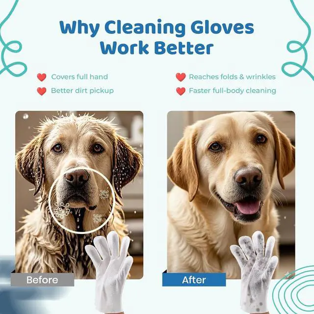 Alt view image 3 of 7 - Pet Glove Wipes for Dogs & Cats with Coconut Scent, No Rinse Full Body Cleaning Large Gloves (9.84 x 9.05 inch), Gentle Grooming for Paws Face Ears Eyes Coat, Alcohol Free, 20 Pack