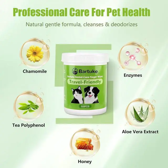 Alt view image 3 of 7 - Pet Teeth Cleaning Wipes for Dogs & Cats, 60 Counts Pet Dental Care Finger Wipes Remove Bad Breath, Plaque, Tartar Buildup, Disposable Dog Finger Toothbrush Wipes Effective Teeth Cleaner
