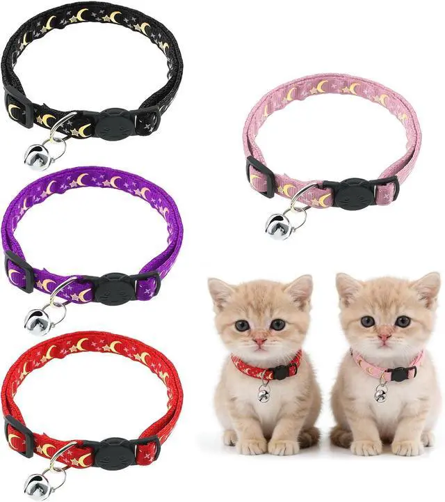Main image of Cat Collars with Bell for Cats, 4Pcs Breakaway Kitten Collar Moons Stars Glow in Dark, Adjustable 8.3-13.4 Inch Safe