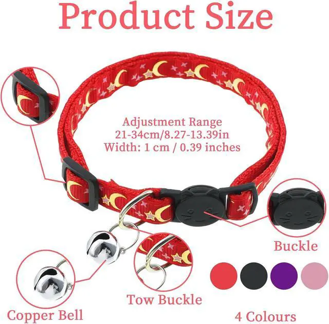 Alt view image 2 of 7 - Cat Collars with Bell for Cats, 4Pcs Breakaway Kitten Collar Moons Stars Glow in Dark, Adjustable 8.3-13.4 Inch Safe