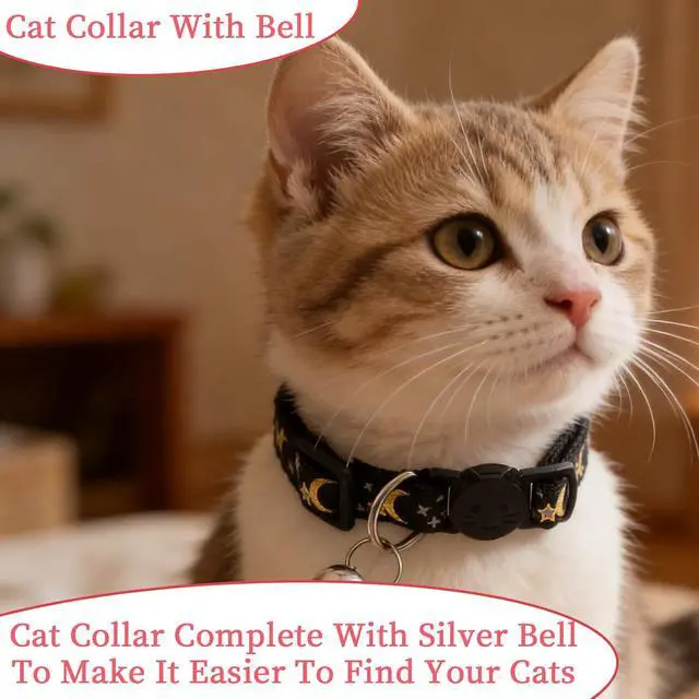 Alt view image 4 of 7 - Cat Collars with Bell for Cats, 4Pcs Breakaway Kitten Collar Moons Stars Glow in Dark, Adjustable 8.3-13.4 Inch Safe