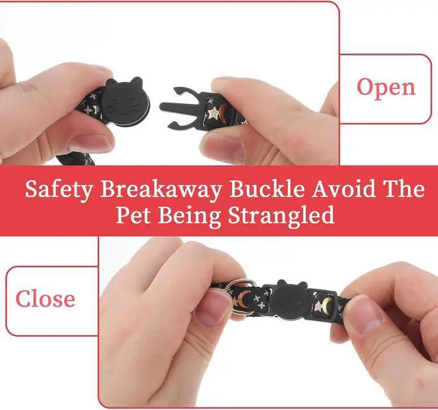 Alt view image 5 of 7 - Cat Collars with Bell for Cats, 4Pcs Breakaway Kitten Collar Moons Stars Glow in Dark, Adjustable 8.3-13.4 Inch Safe