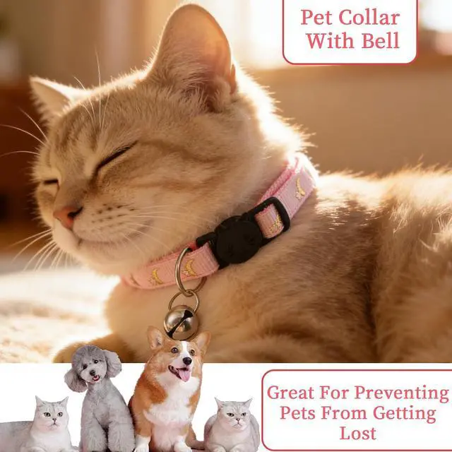 Alt view image 6 of 7 - Cat Collars with Bell for Cats, 4Pcs Breakaway Kitten Collar Moons Stars Glow in Dark, Adjustable 8.3-13.4 Inch Safe
