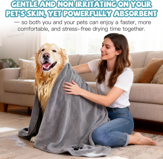 Alt view image 6 of 7 - 2 Pack Microfiber Dog Towels for Drying Dogs, Super Absorbent and Soft Pet Towels for Dogs or Cats, 40''X23.6'', Pet-Friendly, Perfect for Pets of Different Sizes and Fur Types, Grey