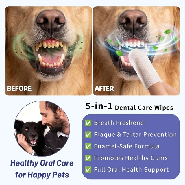 Alt view image 3 of 7 - 60CT Unscented Dog Dental Wipes, No-Rinse for Ear Eye Gum Care | Disposable Cat Dog Teeth Cleaning Finger Wipes, Reduce Plaque Tartar, Breath Freshener, Pet Toothbrush Toothpaste Alternative