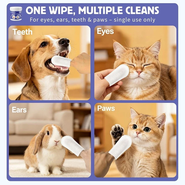 Alt view image 5 of 7 - 60CT Unscented Dog Dental Wipes, No-Rinse for Ear Eye Gum Care | Disposable Cat Dog Teeth Cleaning Finger Wipes, Reduce Plaque Tartar, Breath Freshener, Pet Toothbrush Toothpaste Alternative