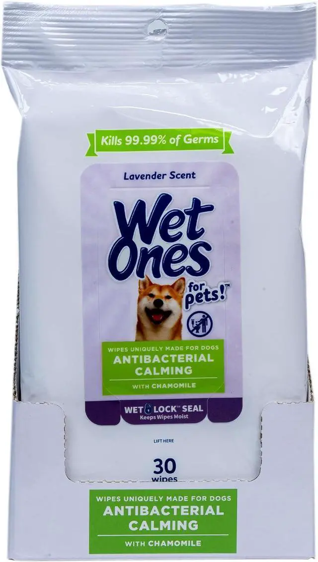 Main image of for Pets Calming Dog Wipes, Chamomile Lavender Scent, 30 Count | Antibacterial formula, kills 99.99% of germs, calm, scented, durable paw wipes
