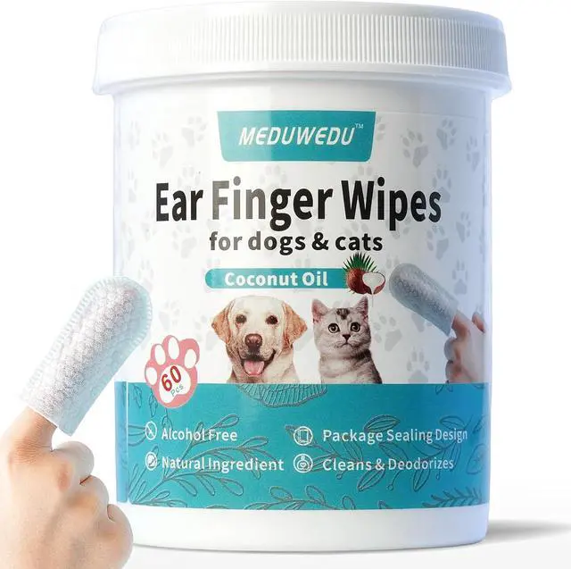 Main image of Ear Cleaner Finger Wipes 60 Counts, Dog Ear Cleaner, Grooming Kit Care for Dogs and Cats, Soft & Easy Otic Cleaning Pads, Remove Wax, Dirt & Stop Smelly, Itchy, Non-Irritating, Coconut Scent