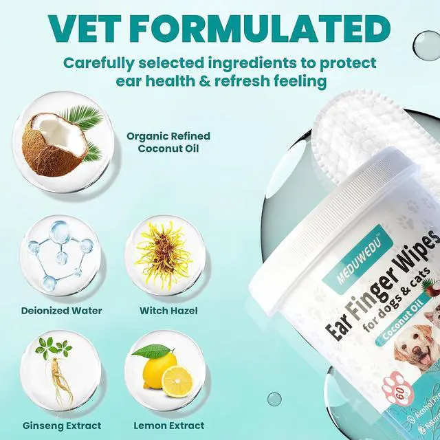 Alt view image 3 of 7 - Ear Cleaner Finger Wipes 60 Counts, Dog Ear Cleaner, Grooming Kit Care for Dogs and Cats, Soft & Easy Otic Cleaning Pads, Remove Wax, Dirt & Stop Smelly, Itchy, Non-Irritating, Unscented