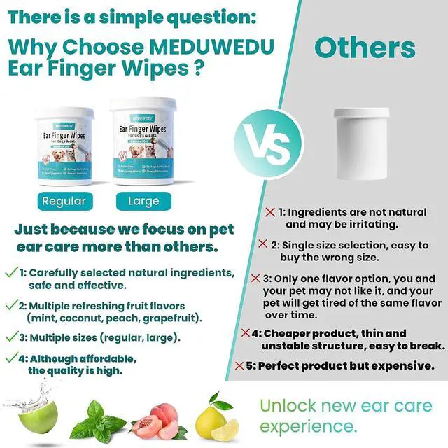 Alt view image 7 of 7 - Ear Cleaner Finger Wipes 60 Counts, Dog Ear Cleaner, Grooming Kit Care for Dogs and Cats, Soft & Easy Otic Cleaning Pads, Remove Wax, Dirt & Stop Smelly, Itchy, Non-Irritating, Unscented