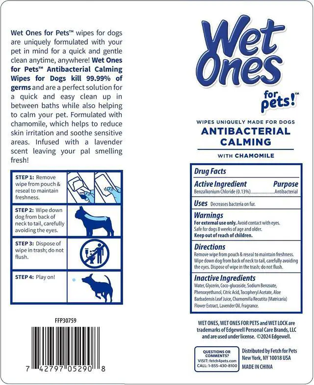 Alt view image 5 of 7 - for Pets Calming Dog Wipes, Chamomile Lavender Scent, 30 Count | Antibacterial formula, kills 99.99% of germs, calm, scented, durable paw wipes