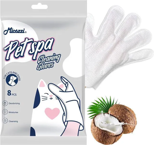 Main image of MIOSSZI Pet Gloves Wipes for Dogs & Cats Wipes Cleaning Deodorizing Hypoallergenic No-Rinse Pet Grooming Wipes Unscented Extra Thick Bathing Wipes for Pet Dry Cleaning Daily Care and Travel 8 pcs